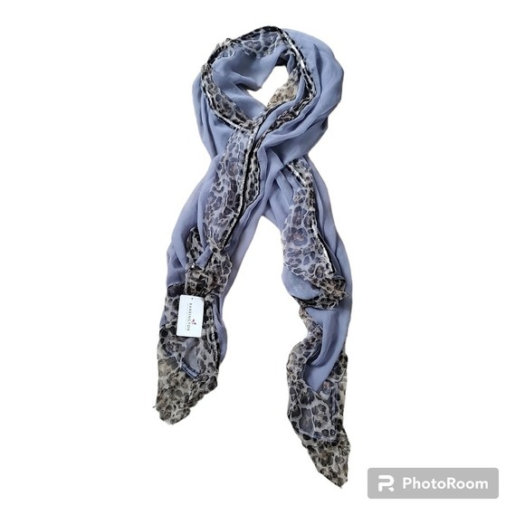 Barrington Sheer Gray Wrap Cheetah Animal & Black Sparkle Detail - Shawl Scarf - Picture 3 of 9